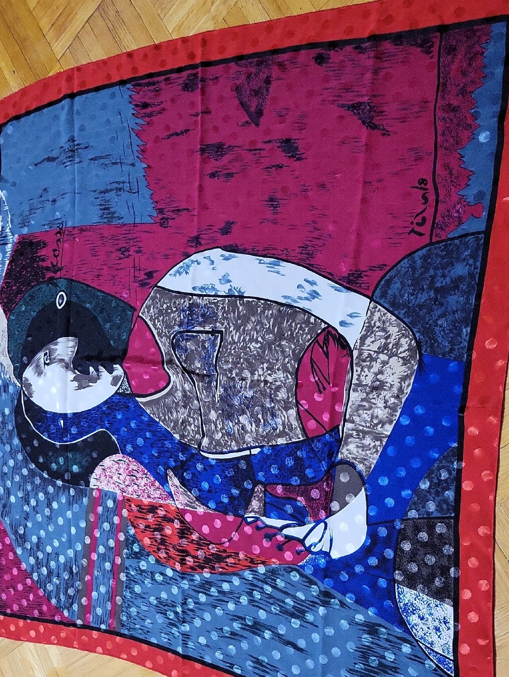 Abstract Art Silk Scarf in Red, Blue, Pink, Black